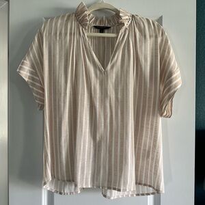 Banana Republic Cream and White Striped Ruffle-Neck Blouse